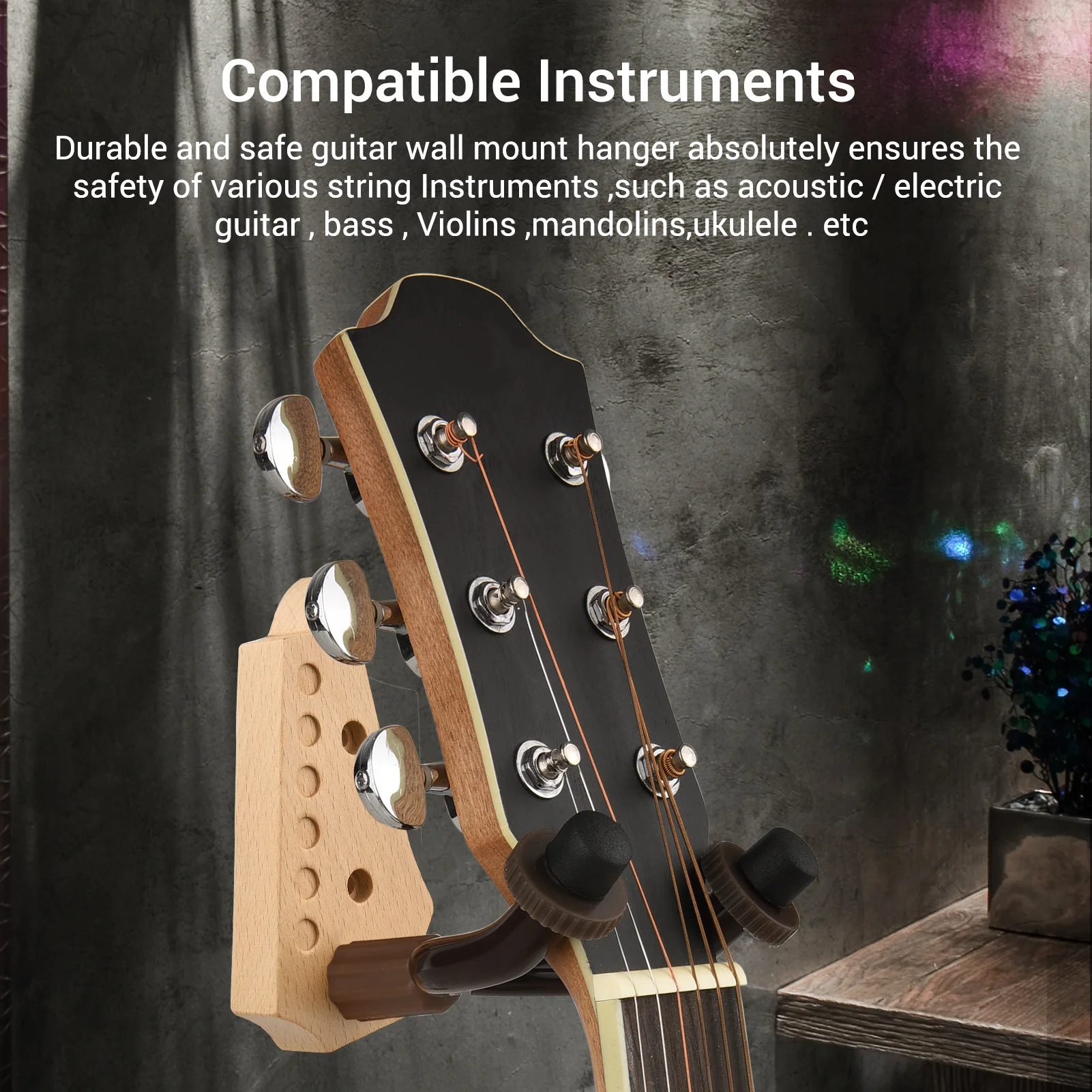 

Beech Wood Guitar Wall Mount Hanger Wall Hook Holder Stand with Iron Steadying Bars for Guitar Bass Violin Mandolin Ukulele