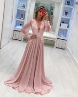 elegant chiffon mother of the bride dresses deep v neck long sleeves lace applique floor length for weddings partyprom gowns