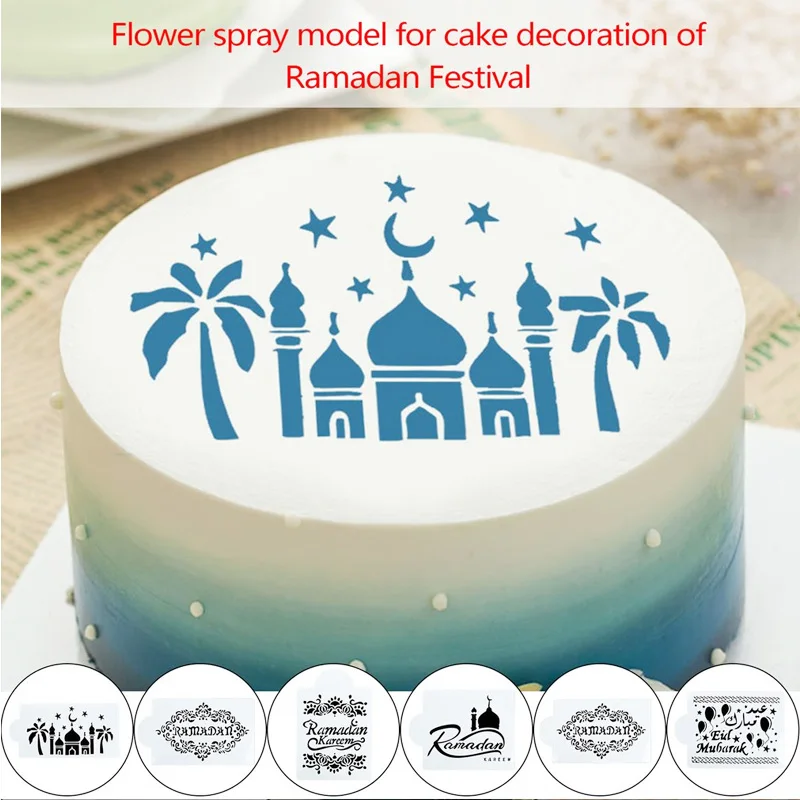 

1pc Eid Mubarak Spray Stencils Birthday Cake Mold Decorating Tools For Hajj Mubarak Cake Decorations Muslim Baking Cake Supplies