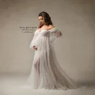 Винтажное Тюлевое платье для беременных с жемчужинами и длинными рукавами, прозрачное сексуальное размера плюс платье для невесты