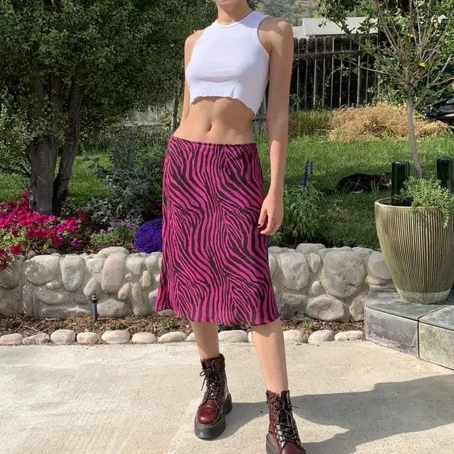 

Summer Women Fashion Casual Zebra-stripe Skirt Ladies Female Stylish Split Fork Temperament Skirt for Shopping Daily Wear