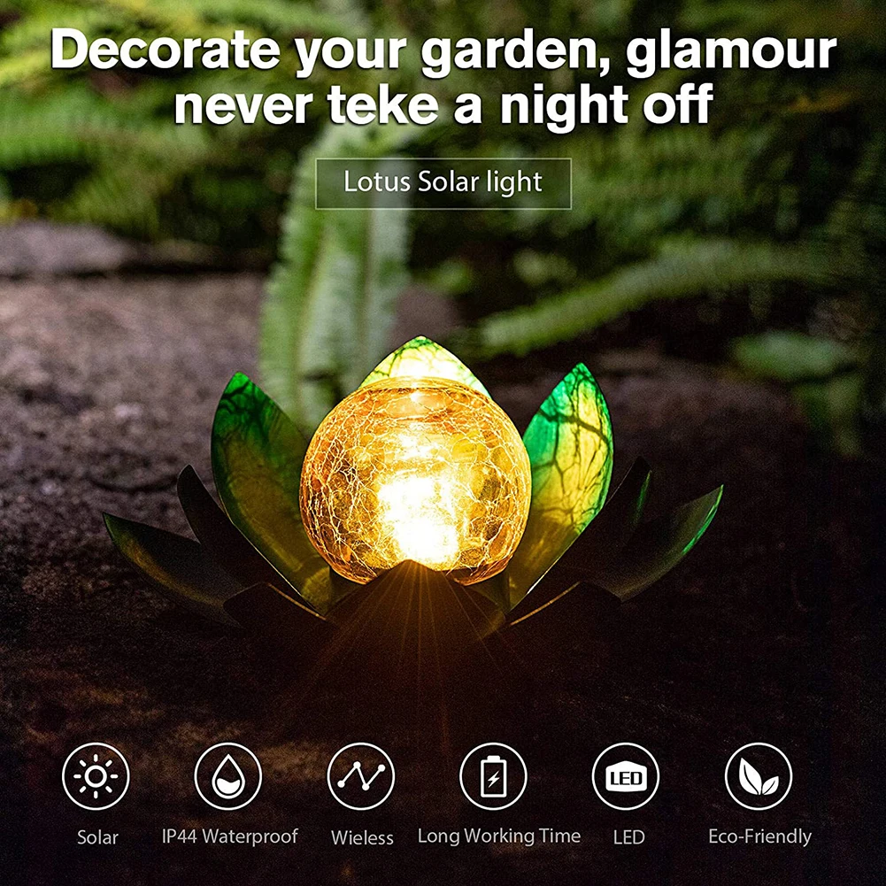 

LED Solar Lotus Light Cracked Glass Ball Flower Lamps Waterproof Garden Lawn Lamps Yard Art Ornament for Home Courtyard Decor