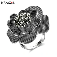 kioozol women vintage sexy solid cubic zirconia flower rings antique silver plated black blue red rings hot jewelry 387 ko4