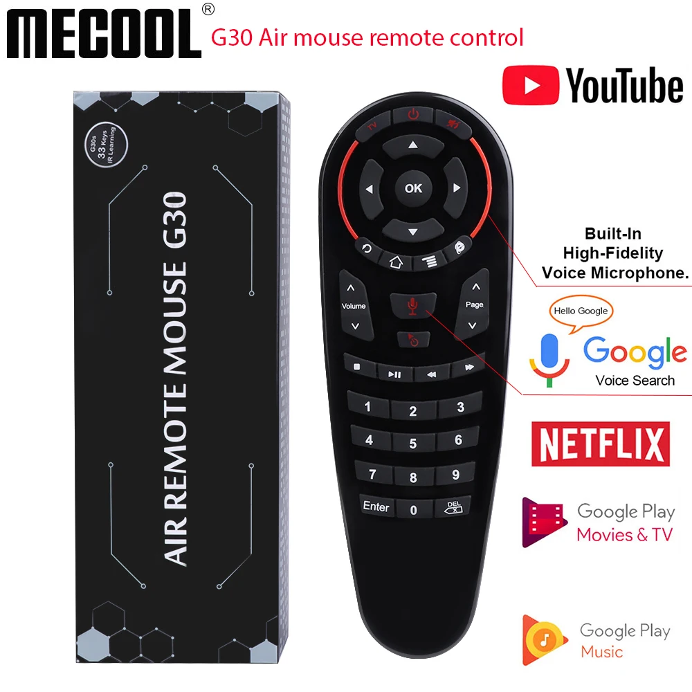 MECOOL G30 G30S Air Mouse Fly Voice 2 4 GHz беспроводной микрофон Google IR гироскоп пульт