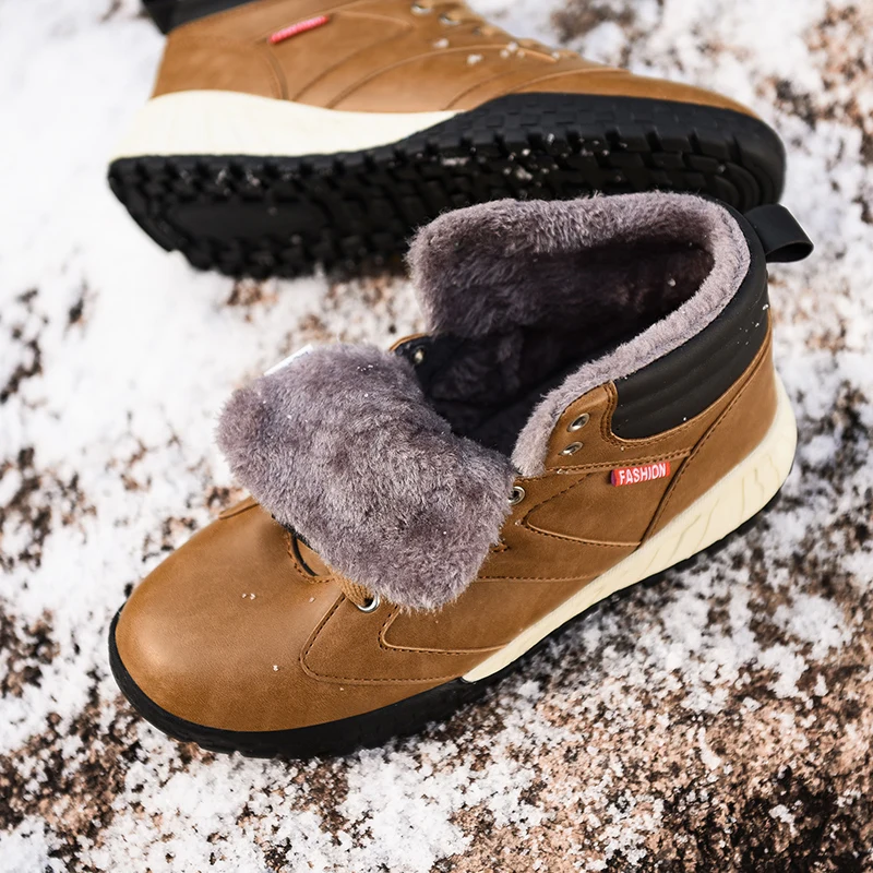 Brand Winter Men Leather Boots Fashion Snow Outdoor Casual Non-slip Waterproof Plush Warm Ankle Shoes 48 | Обувь