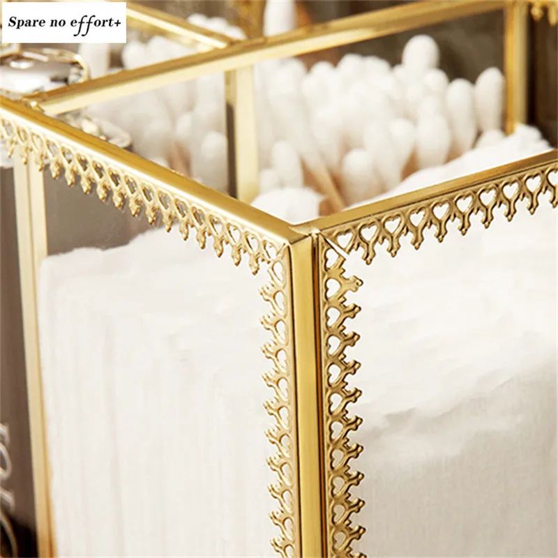 

Exquisite Dustproof Glass Cotton Swab Box Dressing Table Desktop Storage Light Luxury Cosmetic Storage Box Housekeeper Container