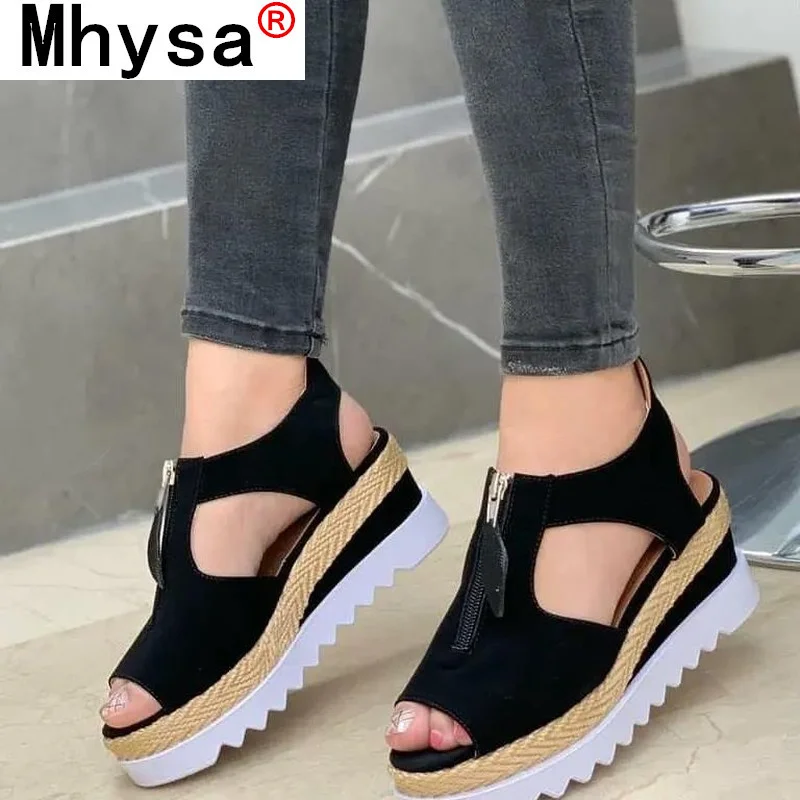 

Summer Sandals Women Solid Color Open Toe Casual Women Flats Non-Slip Zipper Vintage Female Shoes 2021 Fashion Chaussure Femme