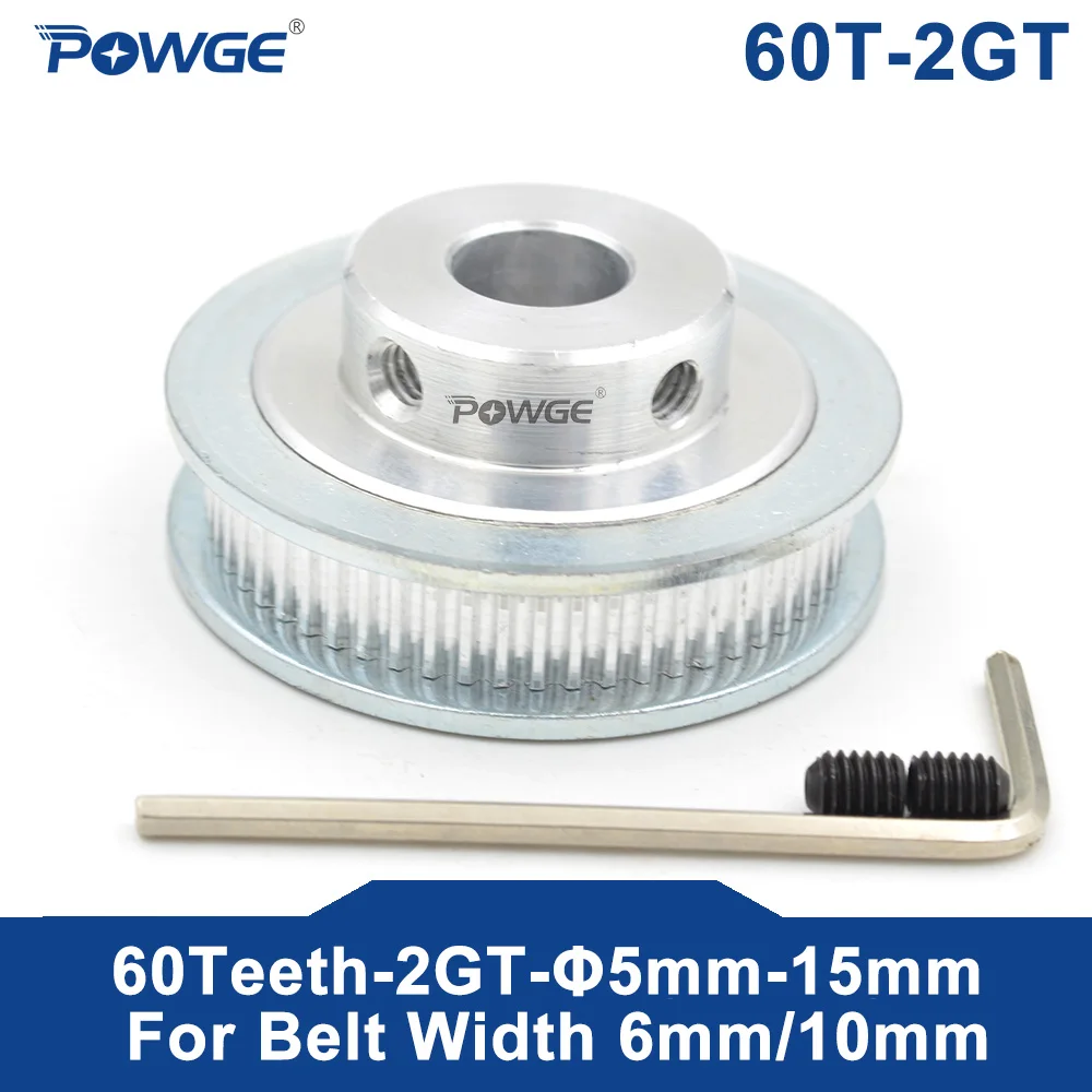 

POWGE GT 60 Teeth 2M 2GT Timing Pulley Bore 5/6/6.35/8/10/12/14/15mm for GT2 Open Synchronous belt width 6/10mm Gear 60Teeth 60T