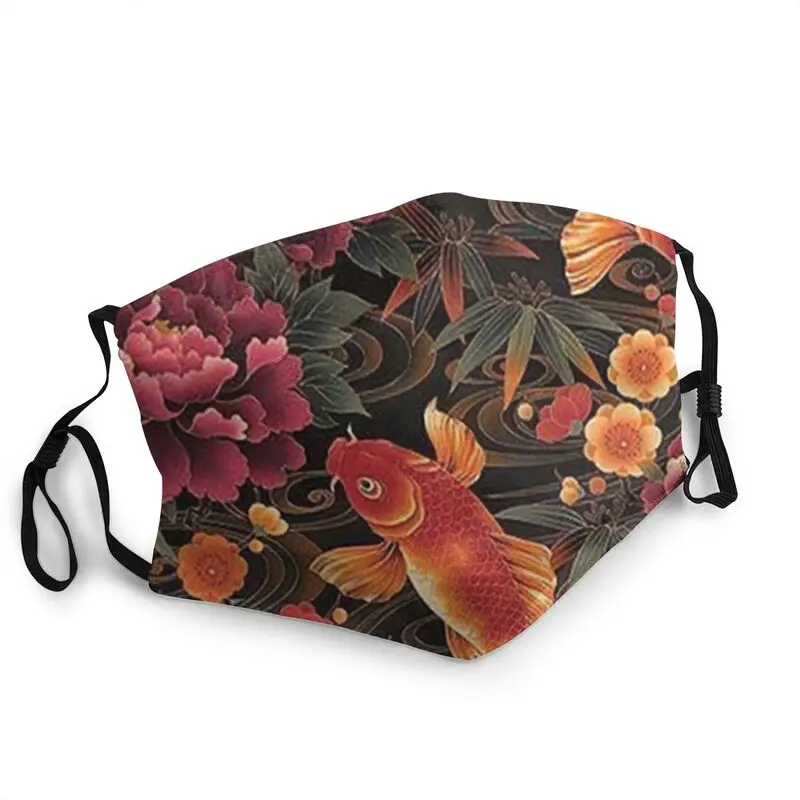 

Reusable Orange Koi Fish Mask for Face Carp Flower Mask Men Women Anti Haze Dust Protection Respirator Mouth Muffle