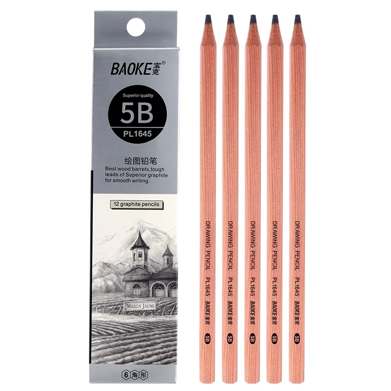 

12 Boxes of Baoke PL1645 Painting Pencils Primary School Students Triangle 5B Core Pencil Stationery Painting Sketch Art Pencils