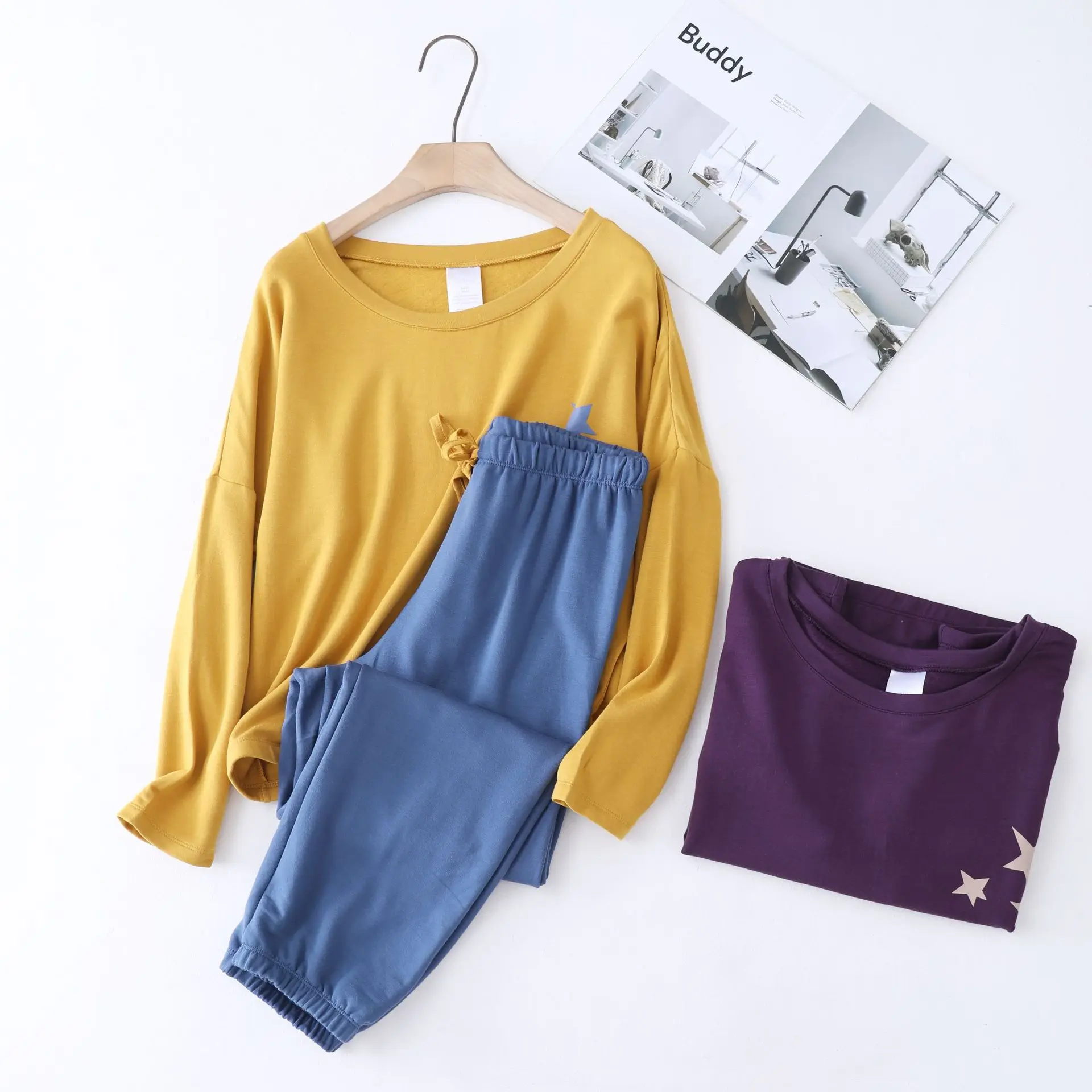 Женский пижамный комплект из 2 предметов повседневный свободный домашний костюм