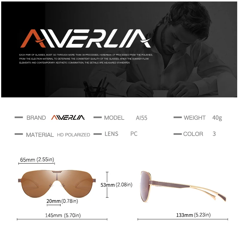 AIVERLIA, солнцезащитные очки, мужские поляризованные очки, мужские солнцезащитные очки, фирменный дизайн, зеркальные линзы, Черное золото, Oculos Masculino AI55