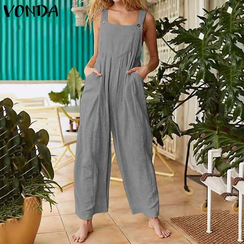 Женские комбинезоны с широкими штанинами VONDA повседневные свободные хлопковые
