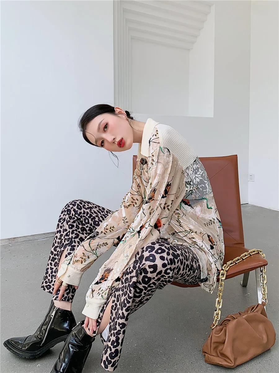 Шерстяная мешковатая рубашка с цветочным принтом сетчатая прозрачная осень 2021