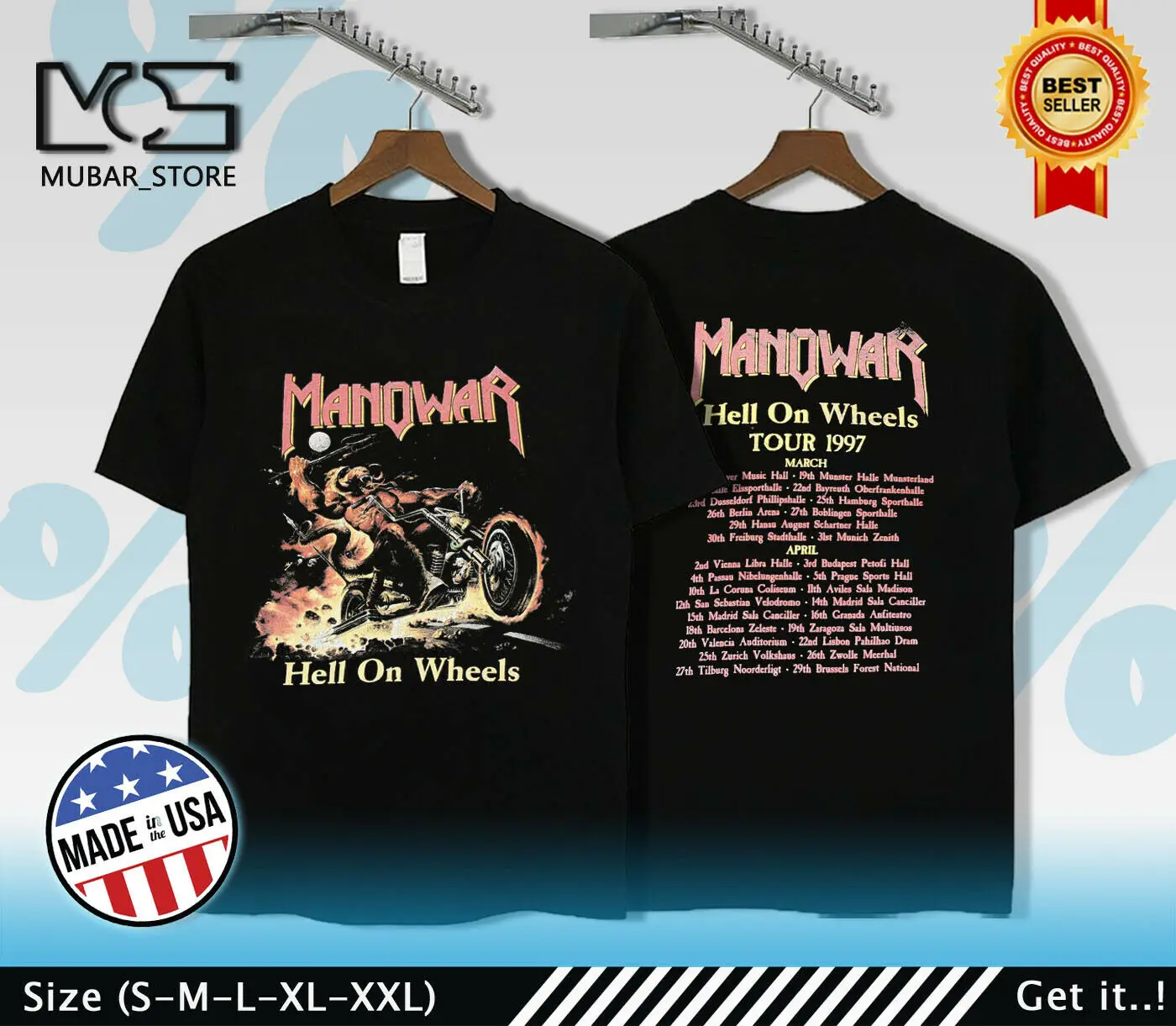 

Manowar Hell On Wheels 1997 Power Metal Rock Black T-Shirt Usa Size S-Xxl