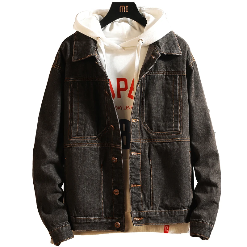 Темно-коричневый Повседневное тонкий Для мужчин джинсовая куртка размера плюс 5XL