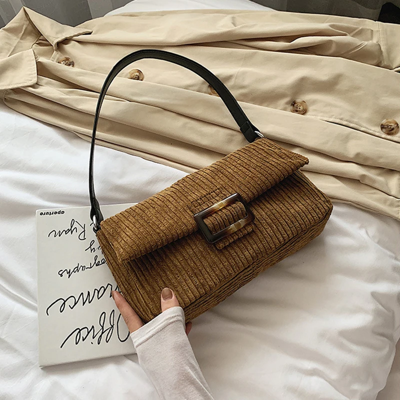 Вельветовая Женская Ретро Сумочка Багет зимняя модная сумка на плечо женская