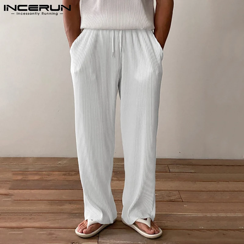 

INCERUN Men Pants Joggers Loose Cozy Streetwear Pockets Casual Pantalones Hombre 2022 Drawstring Solid Color Leisure Trousers