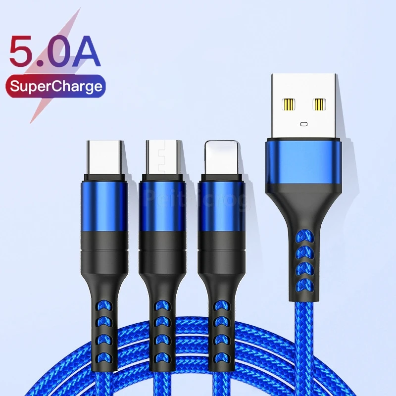 Супербыстрый зарядный кабель 3 в 1 5A 3A Micro USB Type C для Android Huawei Xiaomi Samsung адаптер