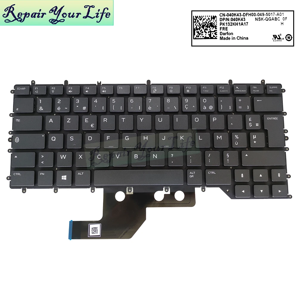 New CN-040K43 40K43 FR Laptop French AZERTY Backlit Keyboard for DELL Alienware M15 R2 040K43 Keyboards Light Backlight