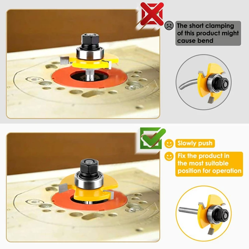 

3Pcs Tongue and Groove Set 1/4 Inch Round Over Bits 3 Teeth Adjustable T Shape Raised Panel Cabinet Wood Milling Cutter