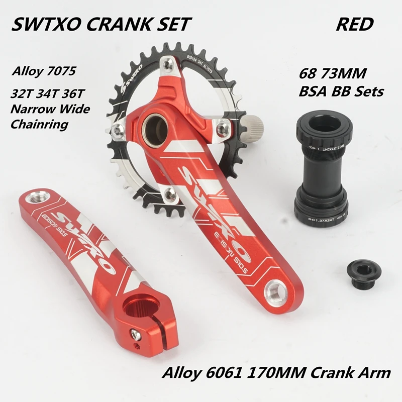 SWTXO CRANK SETS MTB Mountain Bike Alloy Narrow Wide 32T 34T 36T Chainring 9 10 11 12 Speed 170mm Crank 68 73MM BSA BB Set on - Система шатунов SWTXO MTB для горного велосипеда из сплава с узким широким 32T 34T 36T звездами 9 10 11 12 скоростей 170 мм шат