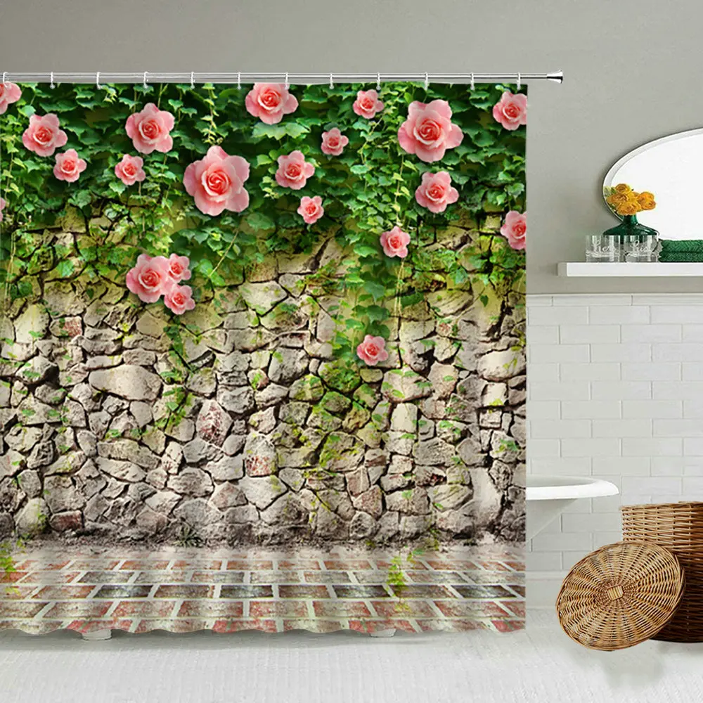 Штора для душа из полиэстера водонепроницаемая занавеска старого камня