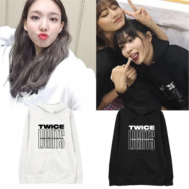 Новый KPOP дважды WORLD TOUR TWICELIGHTS альбом худи свободного кроя из уличная Свободный