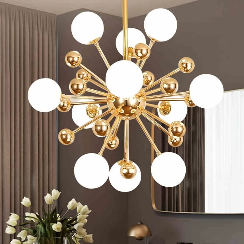 

Modern Chandelier Glass Led Lamp Design Sputnik Flush Mount Light Fixtures Living Room Bedroom Decor Home Chandeliers Lighting