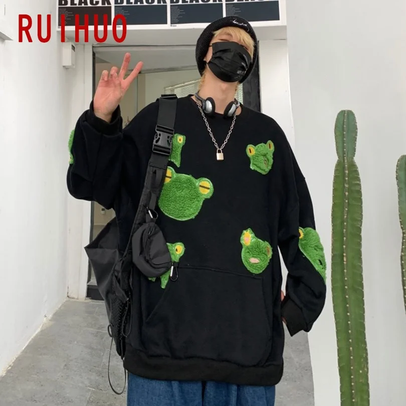 RUIHUO лягушка пуловер Толстовка для мужчин Harajuku Японская уличная одежда мужская