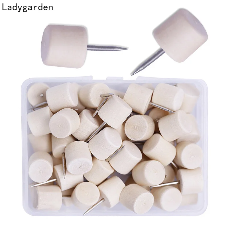 

200PCS Wood Push Pins Square Wooden Thumb Tacks Wood Head Pins Used for Cork Boards Maps or Bulletin Boards with Box