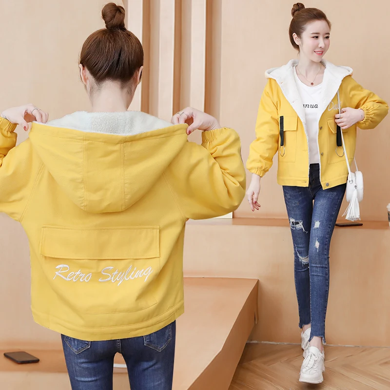 Женская зимняя новая короткая джинсовая куртка плюс бархатная утолщенная из