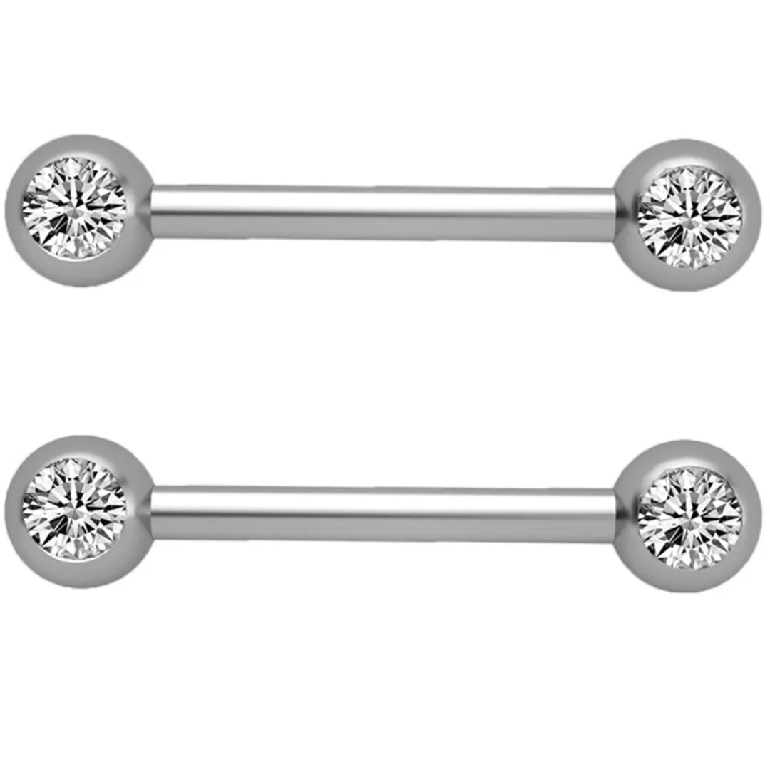 Punk Stainless Steel Barbell Tongue Nipple Ring Piercing For Women Men Zircon Crystal Nipple Ring Body Jewelry Piercing 1PC