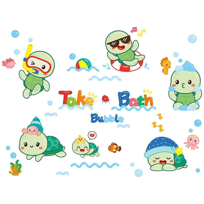 

Cartoon Turtle Bath Wall Stickers for Kids Room Decoration Nursery Mural Bedroom Bathroom Home Decor Self-adhesive Wallpaper