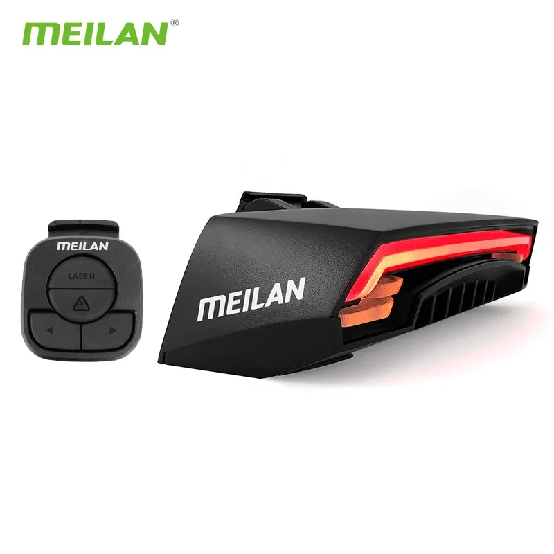 Meilan X5 USB ไร้สายเบรคขี่จักรยานไฟท้ายจักรยาน LED ความปลอดภัยแฟลช MTB รีโมทคอนโทรลจักรยานไฟท้าย