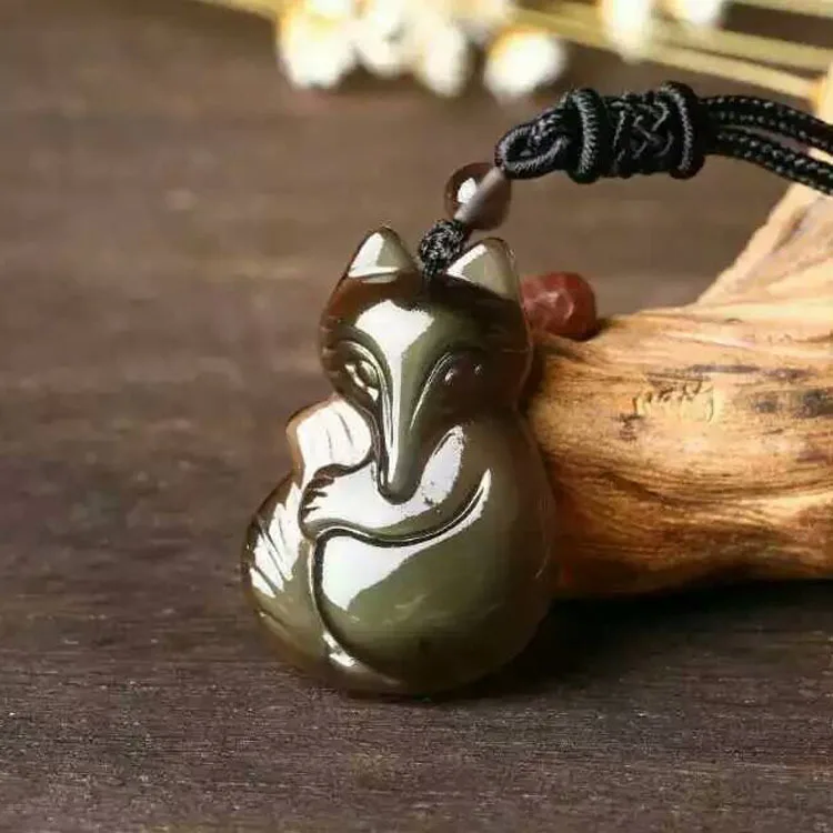 

Открывающаяся Подвеска для мужчин и женщин, натуральный ледяной кулон в виде черного халя, цветущего персика, душа из лисы ван для брака