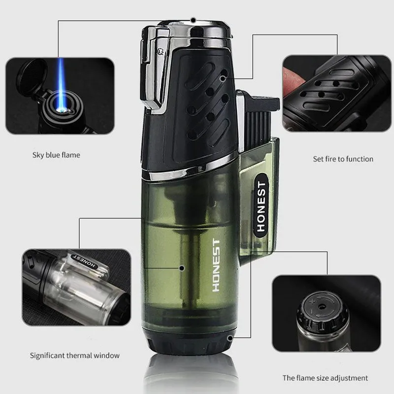 Прозрачная мощная металлическая зажигалка ветрозащитная портативная Зажигалка