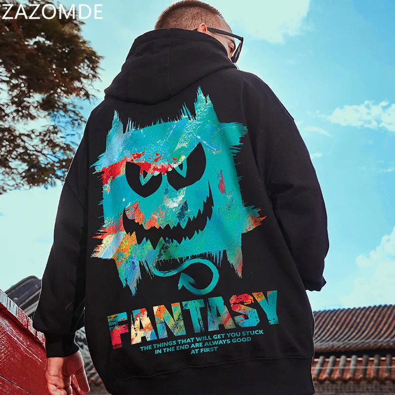 

ZAZOMDE Oversizd Hoodies Sweatshirts Little Devil Pattern Men Streetwear Sweatshirt Hoodies Men New 2021 Winter Sweatshirt Men