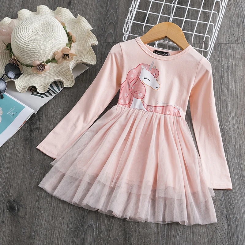 unicorn dress Платье для маленьких девочек с длинными рукавами; Одежда для маленьких девочек; школьные вечерние и свадебные платья; детская одежда; платья принцессы с цветочным рисунком для девочек 2-8 лет - Цвет: unicorn dress