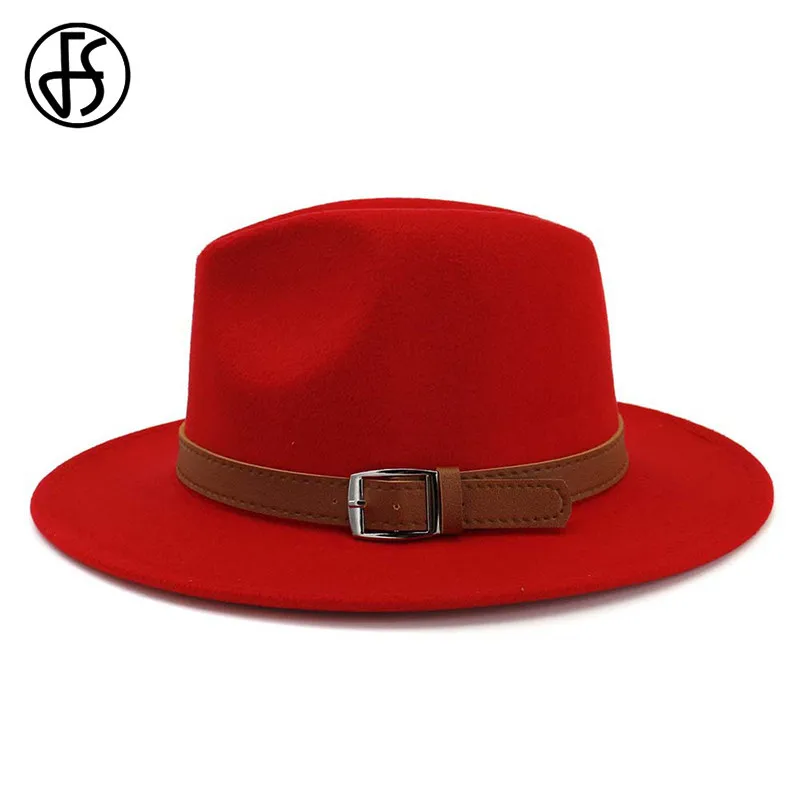 Мужская/Женская фетровая шляпа FS с широкими полями пряжкой и ремнем черного