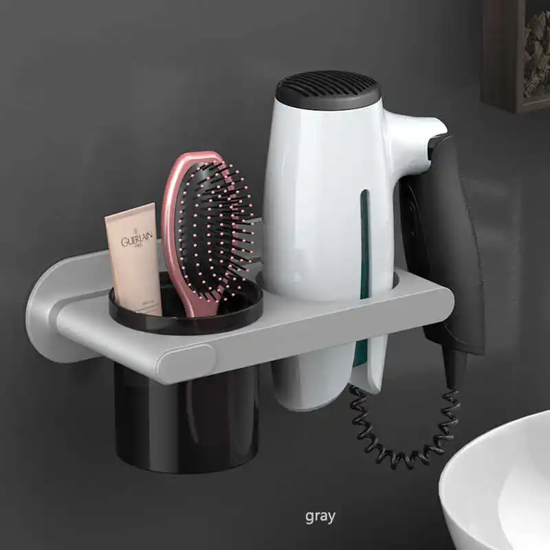 

Fixed On The Wall Hair Dryer Holder Self-adhesive Hair Dryer Rack-punch-free Bathroom Supplies Shelf Organizer