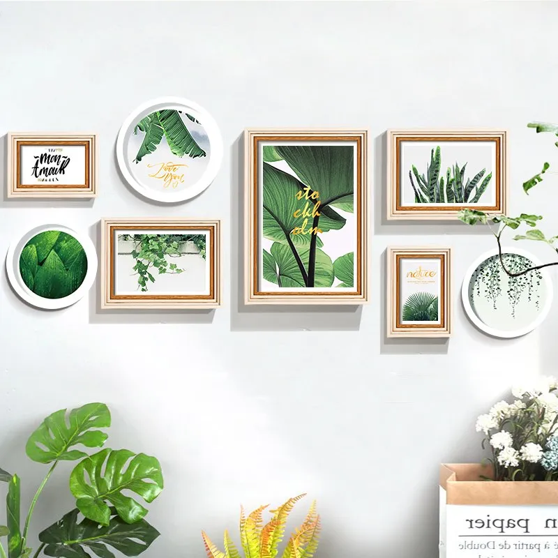 

8 Pieces Plant Theme Photo Frame Set Sofa TV Background Decor Picture Frames Home Decorative Painting Simple Photo Frame Wall