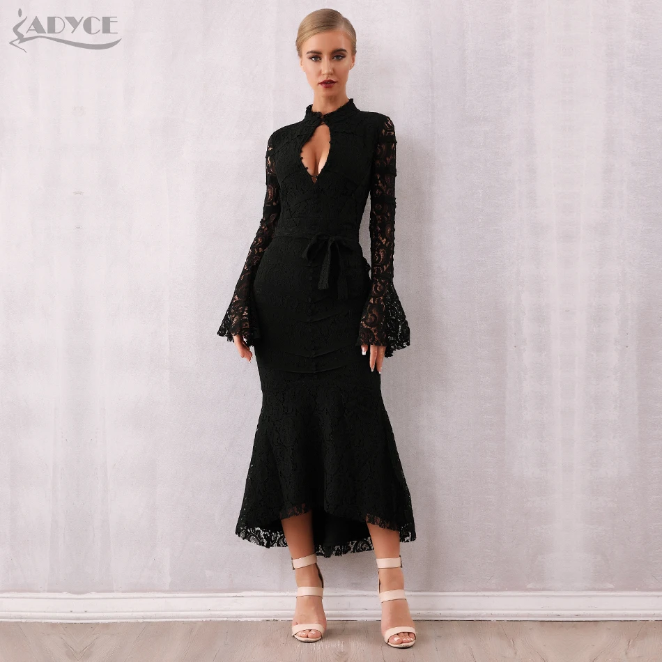 Женское длинное кружевное платье русалка ADYCE нежно розовое черное бандажное с