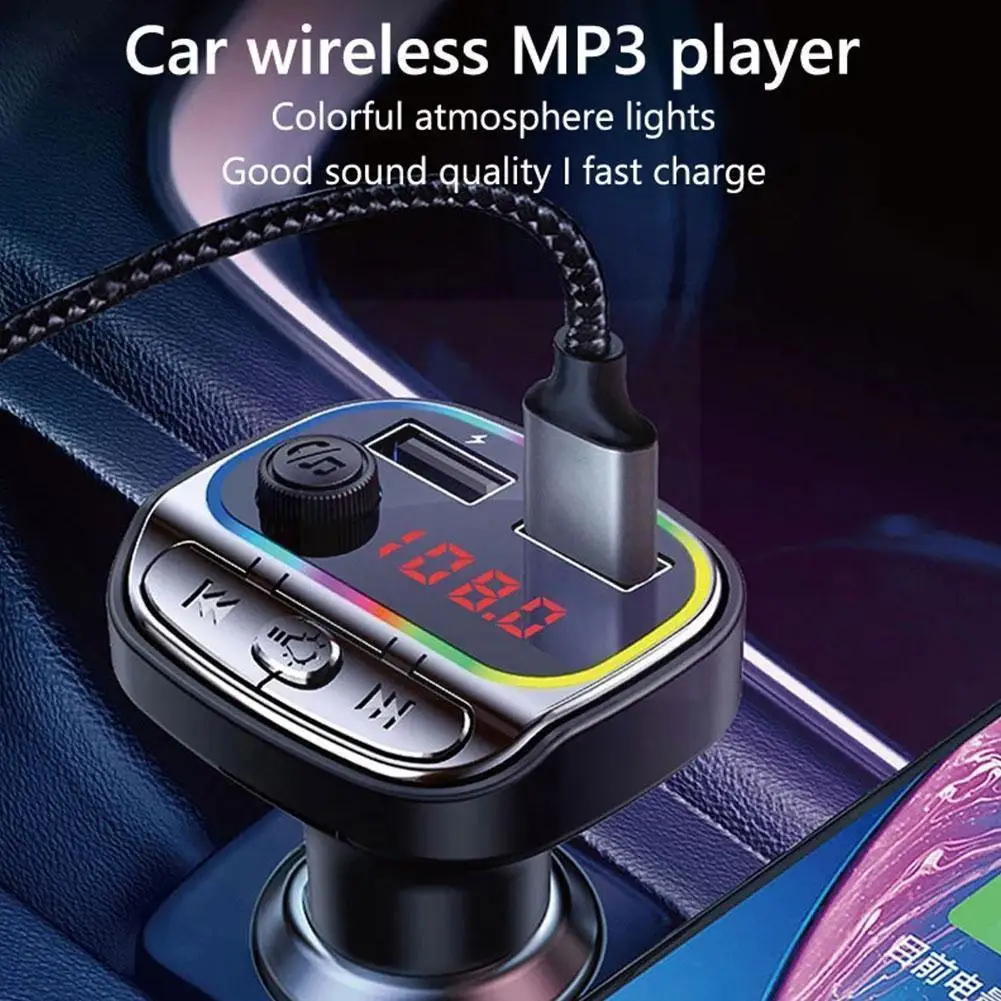 

FM Transmitter Colorful Light TF Card U Disk Music MP3 Player Car Car Charger Handsfree USB 5.0 Bluetooth-compatible Kit N6X7