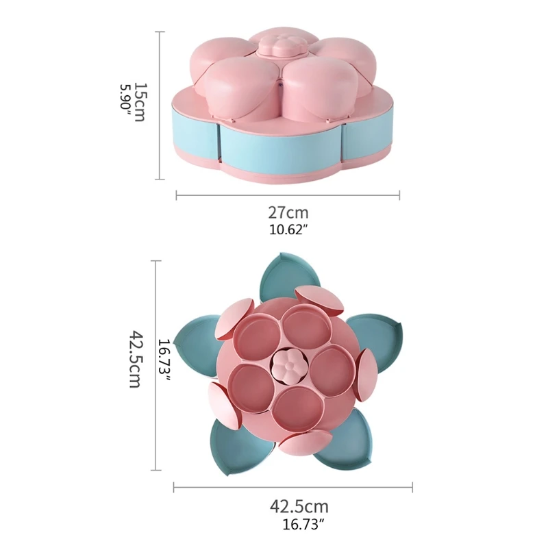 

Petal Design Double-layer Rotating Snack Box Candy Tray Nuts Organizer Case for Wedding Party Food Storage Box