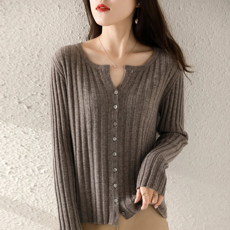 

Женский трикотажный кардиган с круглым вырезом, свободного покроя