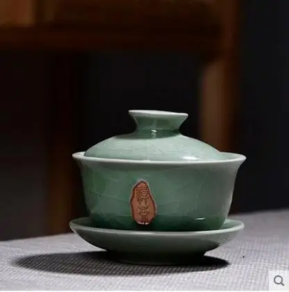 Керамическая чашка с тремя крышками стакан для чая большая сине белая фарфоровая