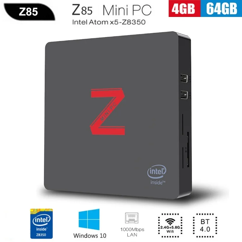 4G 64G Z85 Мини ПК Windows 10 ядерным процессором Intel Atom X5-Z8350 4 ядра 2G/4 ГБ, 64 ГБ, 1000 м двухъядерный процессор Wi-Fi Smart set top TV BOX медиа плейер Minipc VGA Порты и разъёмы - Цвет: 4G 64G