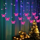 СВЕТОДИОДНАЯ Гирлянда-занавес в виде бабочек, Рождественская гирлянда, Сказочная Гирлянда для праздника, свадьбы, вечеринки, украшения для дома и нового года