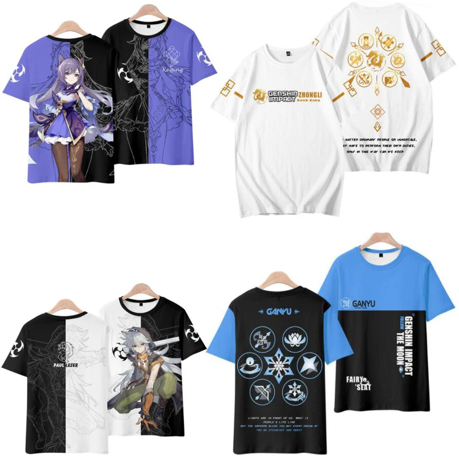 

Japan Anime Genshin Impact 3D T Shirt Women Men Klee Diluc Venti Paimon Zhongli Hu Tao Xiao Sucrose Ganyu Albedo Cosplay Costume